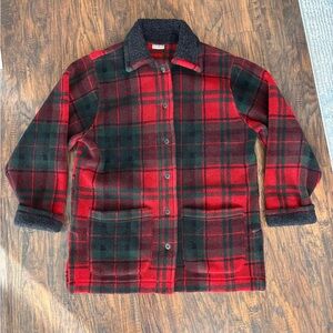 Vintage 90s L.L.Bean Made in USA Plaid Fleece Jacket – Red/Green Women’s Large